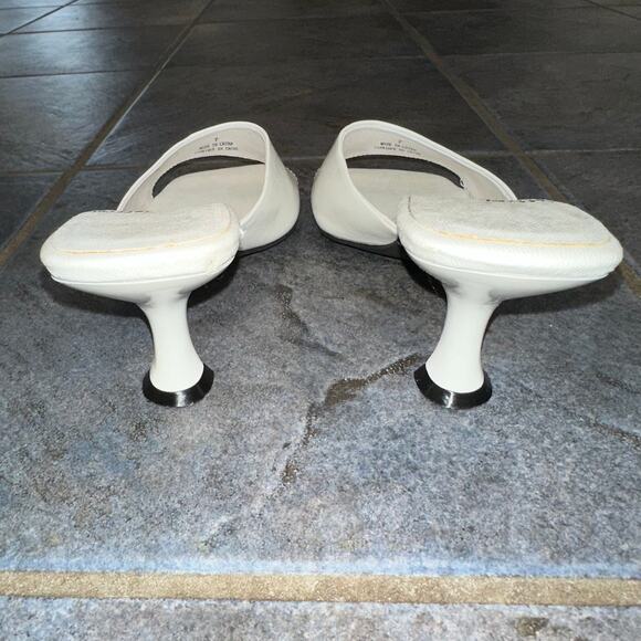 Jeffrey Campbell Mr. Big Square Toe Mule Slide Kitten Heel Sandals White Leather - Picture 8 of 15